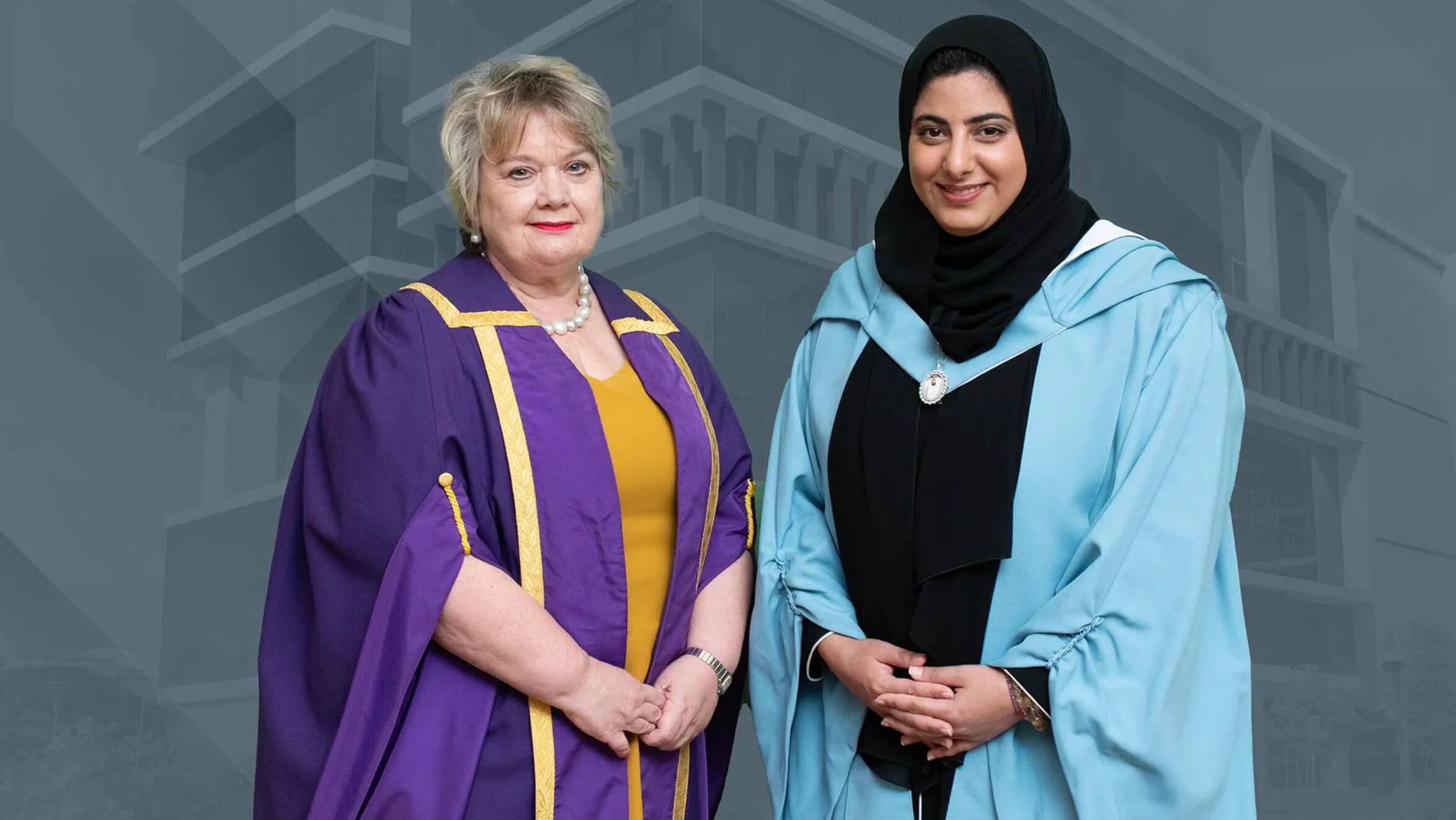 HH Sheikha Shamma bint Sultan bin Khalifa Al Nahyan receives honorary degree from Prof Dame Heather McGregor of Heriot-Watt University Dubai