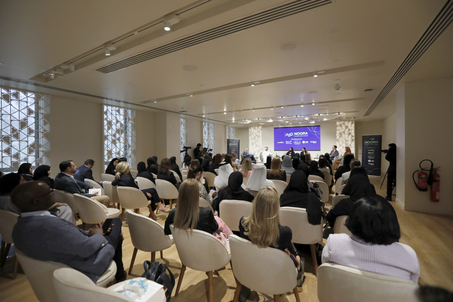 Diana Wilde, co-founder of Aurora50, leads panel discussion at the launch of corporate women’s network NOORA on 31 July 2023 at the Women’s Pavillion, Expo City, Dubai.