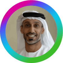 Pathway20 NED & Advisor Network - HE Khalfan Belhoul, CEO Dubai Future Foundation (DFF). Small circular headshot rainbow-spectrum circle border