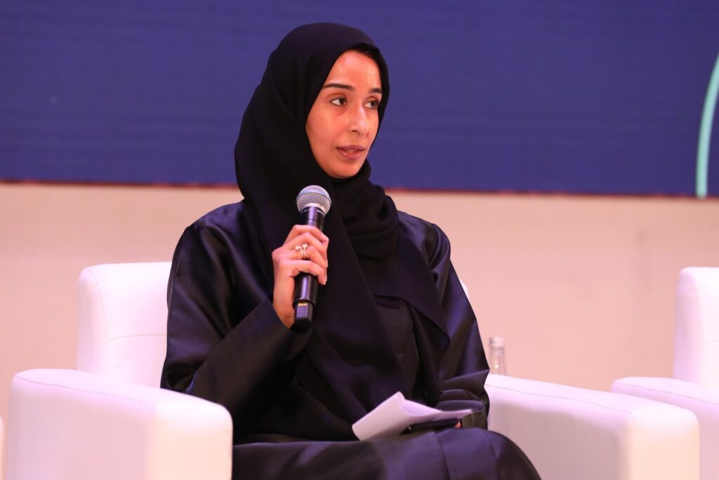 Marwa Al Menhali, mother of a POD child and senior representative for a government entity, speaking at Aurora50's The Inclusion Summit 2023.