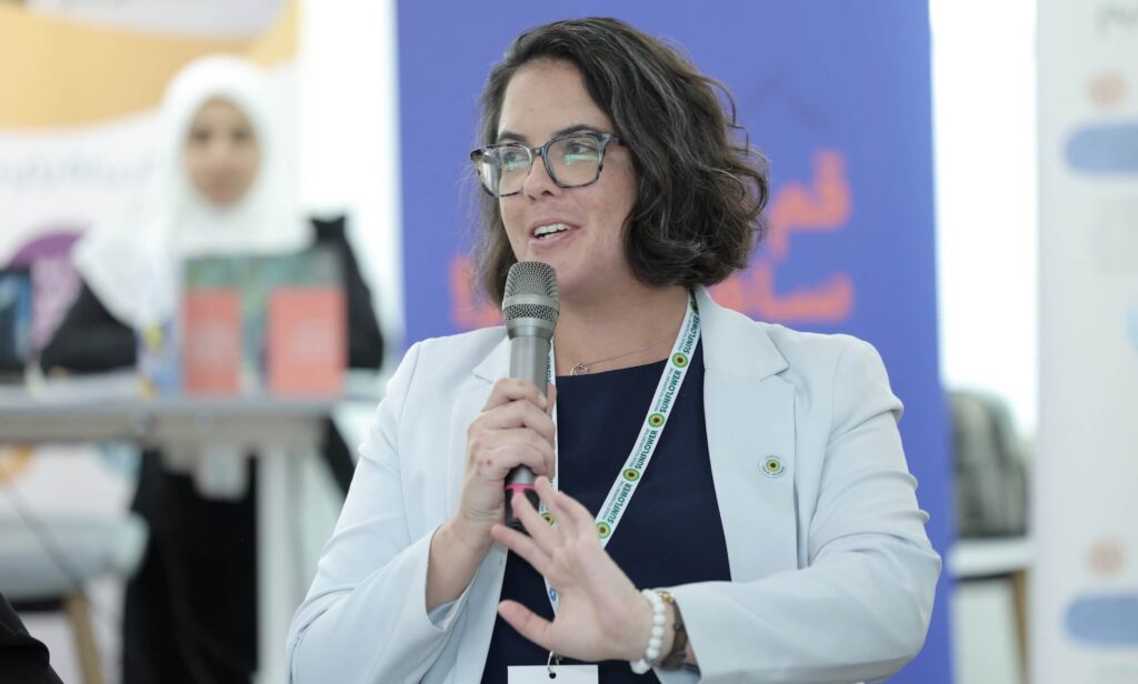 Jessica Lydiard, Visitor Experience Director at Miral Destinations, speaking at Aurora50’s Inclusive Workplaces Summit 2024 at Zayed Higher Organization in Abu Dhabi.