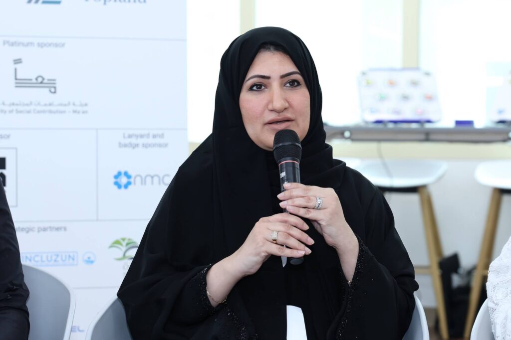 Dr Sameera Alobeidli of of NMC Healthcare speaking in a panel discussion on understanding different needs and support systems for employees who are parents of POD at Aurora50's Inclusive Workplaces Summit 2024 at Zayed Higher Organization in Abu Dhabi.